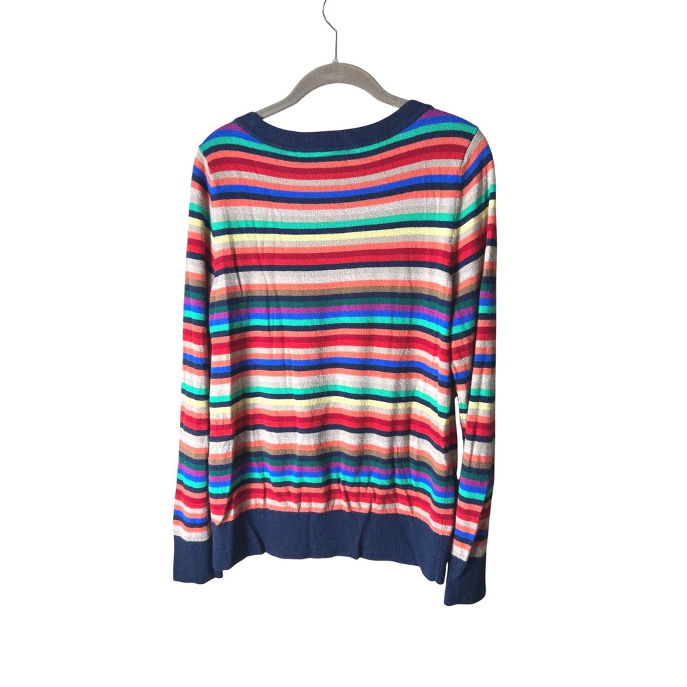 Talbots Rainbow Stripe Crewneck Sweater Lambs Wool Blend Women's Long Sleeve L - Picture 2 of 7